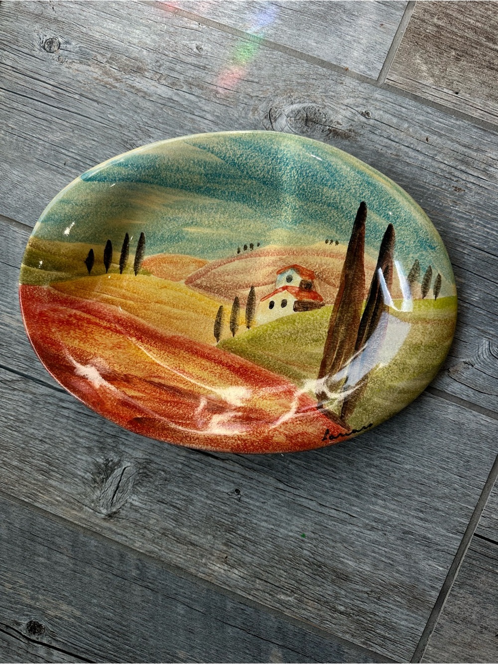 Hand-Painted Ceramic Tuscan Landscape Wall Plaque - Multicolor